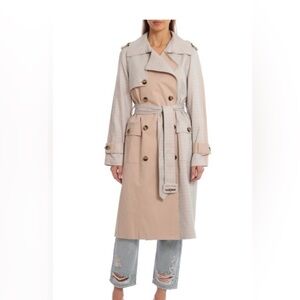 Avec Les Filles Beige and Checkered Trench Coat